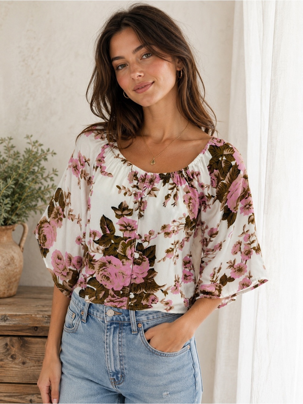 REVOLVE Flynn Skye rose top XS NEW blouse print flowy Modern Cottagecore Casual